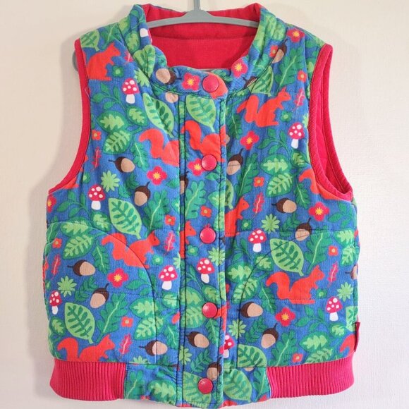 Toby Tiger Reversible Corduroy Vest/Gilet Red Squirrel Retro Kid/Youth 5/6 Yrs - Picture 2 of 10